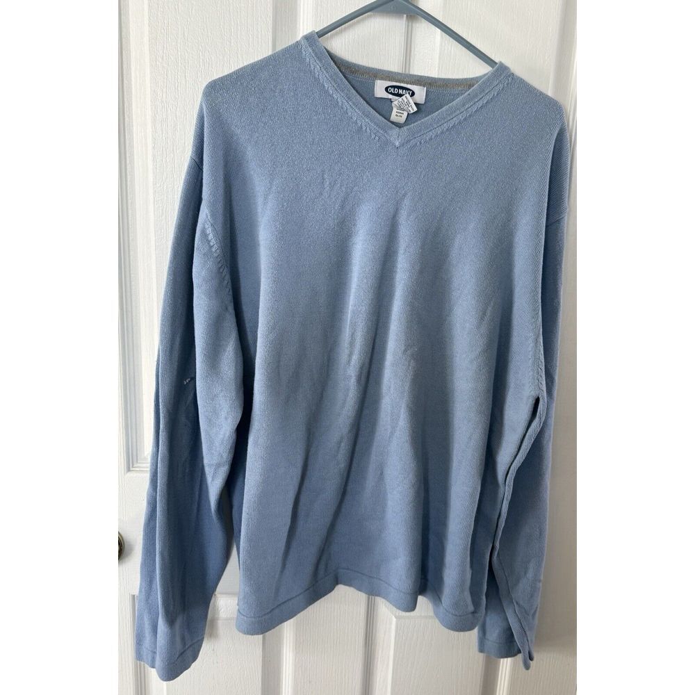 VTG Old Navy Mens Sweater XL Blue Cotton Long Sleeve V Neck Pullover Sweatshirt